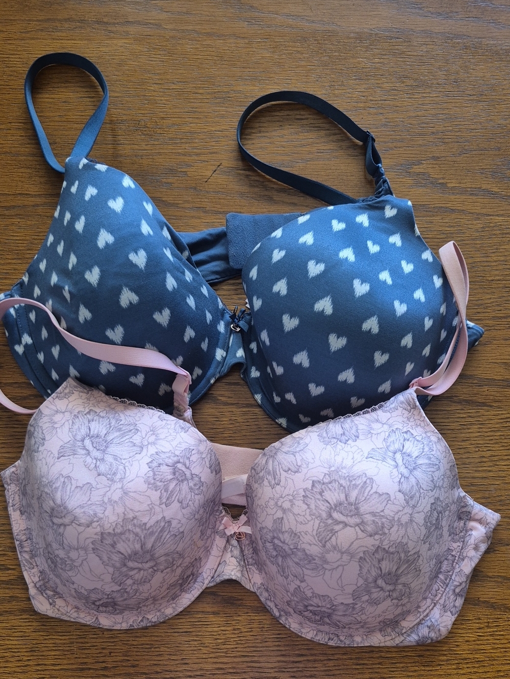 Victoria Secret Bundle Women’s Heart-Print Blue & Floral Pink Everyday Bras 40D